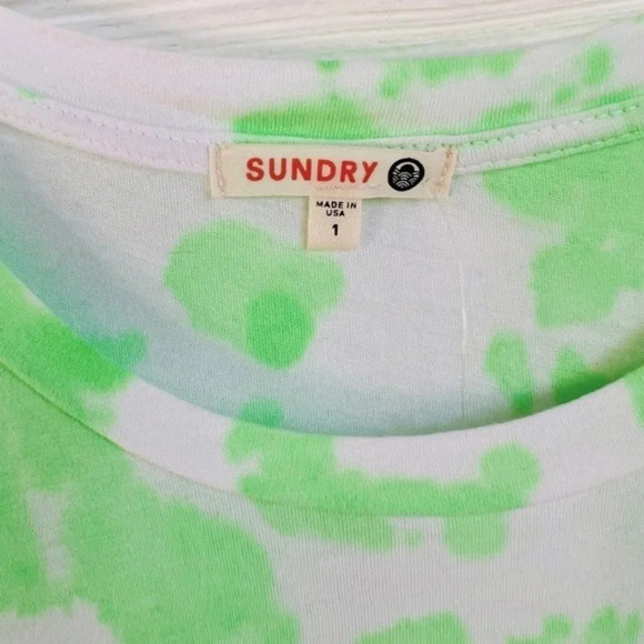 SUNDRY Boy Bright Green and White Tie Dye Short Sleeve T Shirt Sz 1 Small - Picture 12 of 13